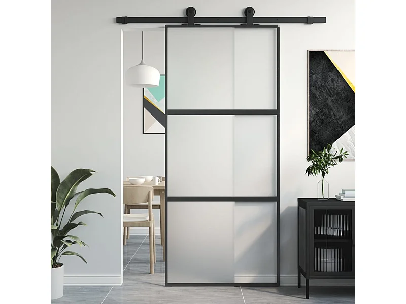 Schuifdeur 90x205 cm gehard glas en aluminium zwart BE204814