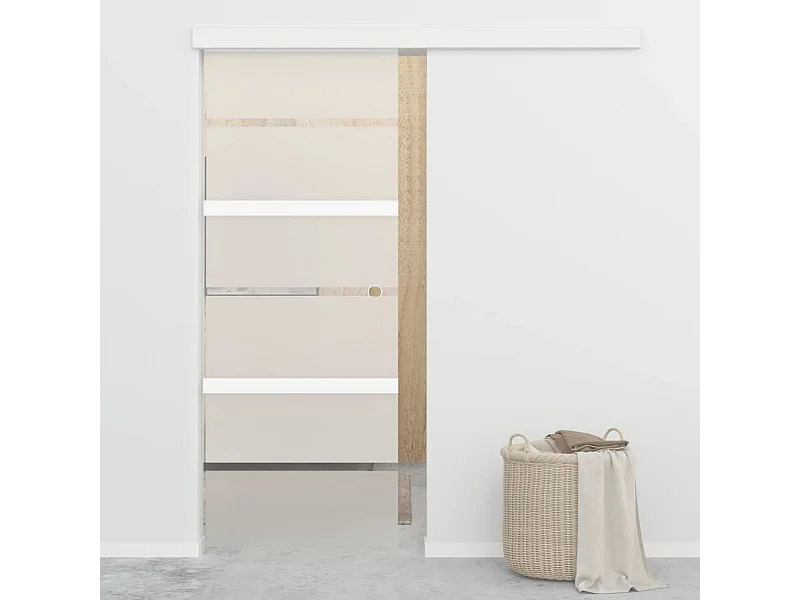 Porte coulissante Verre ESG et aluminium 76x205 cm Argenté FR279551