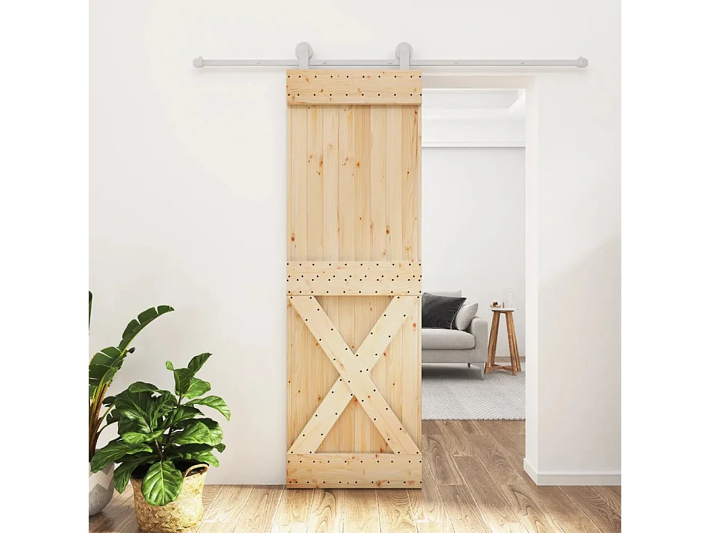 Porte coulissante et kit de quincaillerie 70x210 cm pin massif FR549408