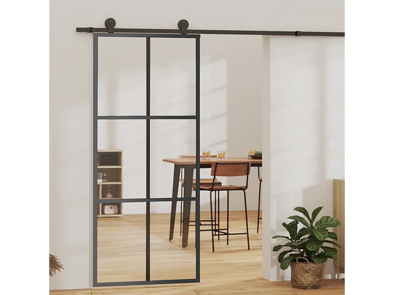 Porte coulissante Verre ESG et aluminium 90x205 cm Noir FR270156
