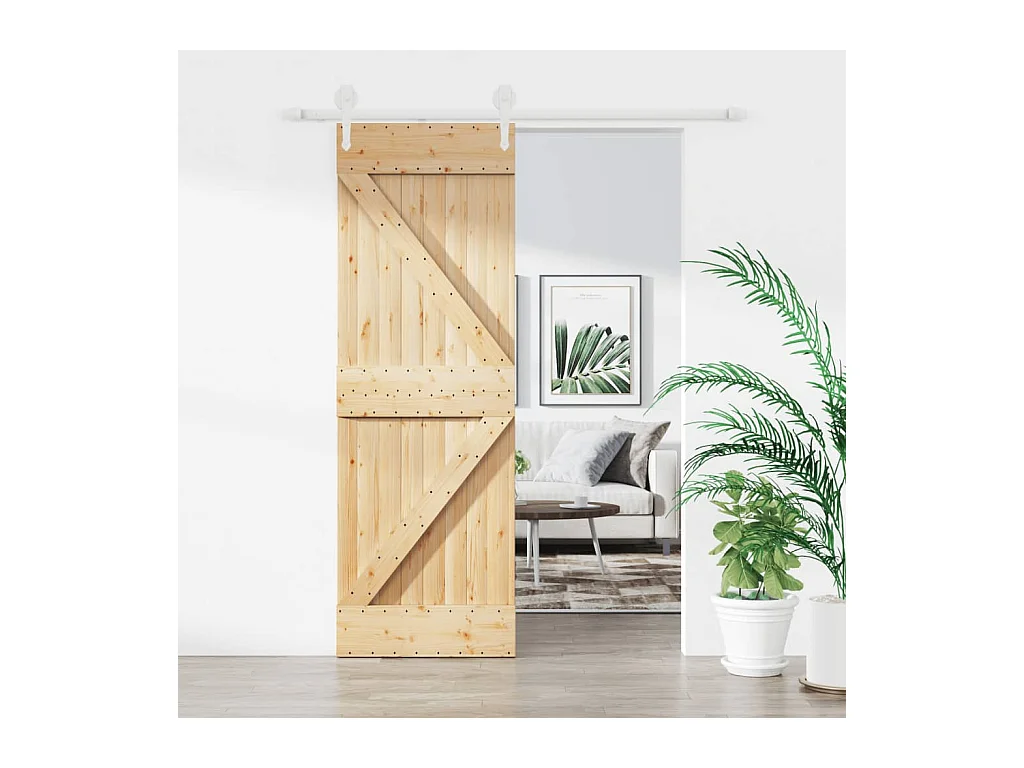 Puerta corredera con herrajes madera maciza de pino 70x210 cm ES267556
