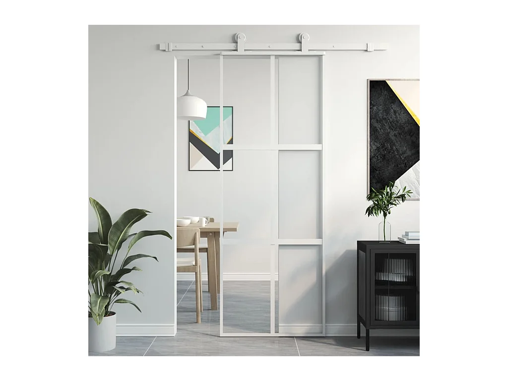 Porte coulissante blanc 76x205 cm verre trempé aluminium FR287537