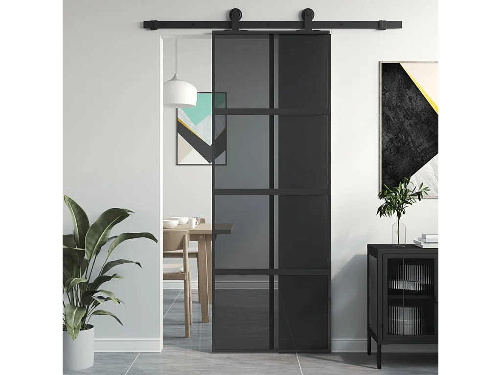 Porta deslizante 76x205 cm vidro temperado e alumínio preto PT466918
