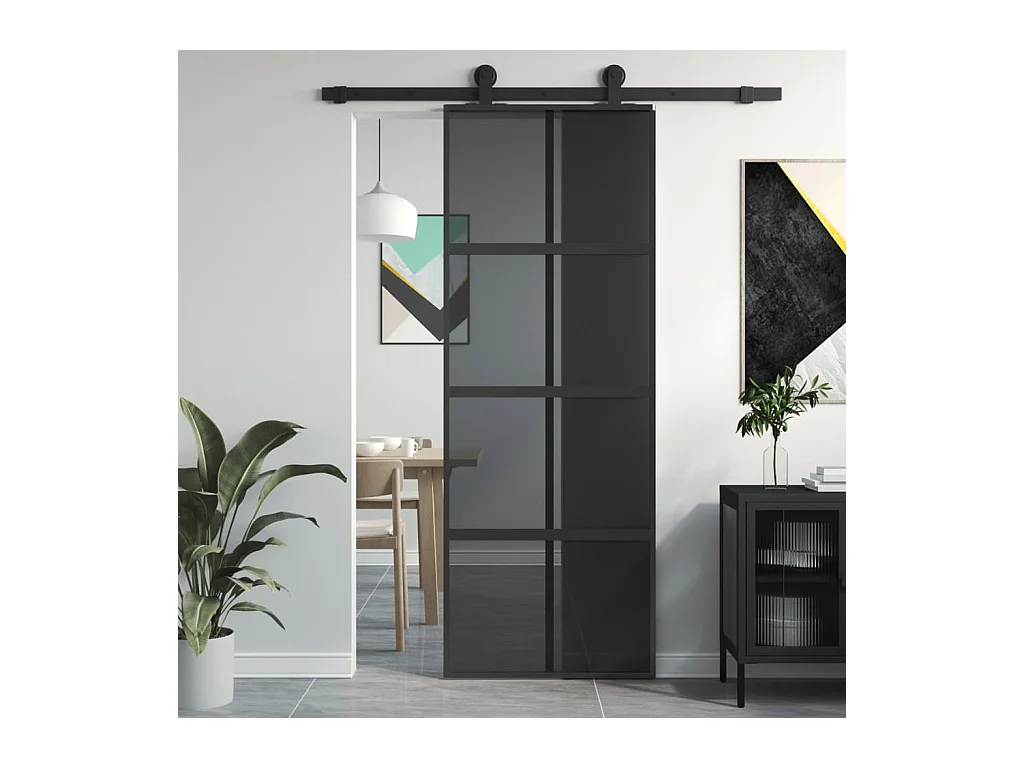 Porte coulissante noir 76x205 cm verre trempé aluminium FR861091