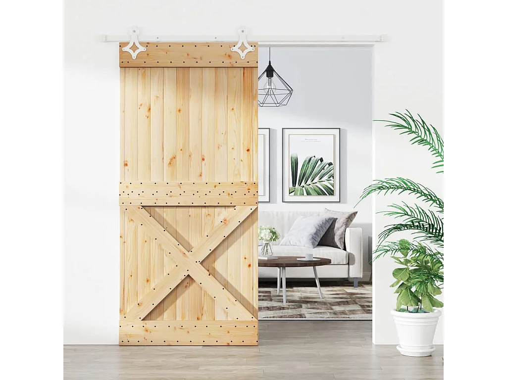 Schuifdeur met beslag 95x210 cm massief grenenhout BE279091