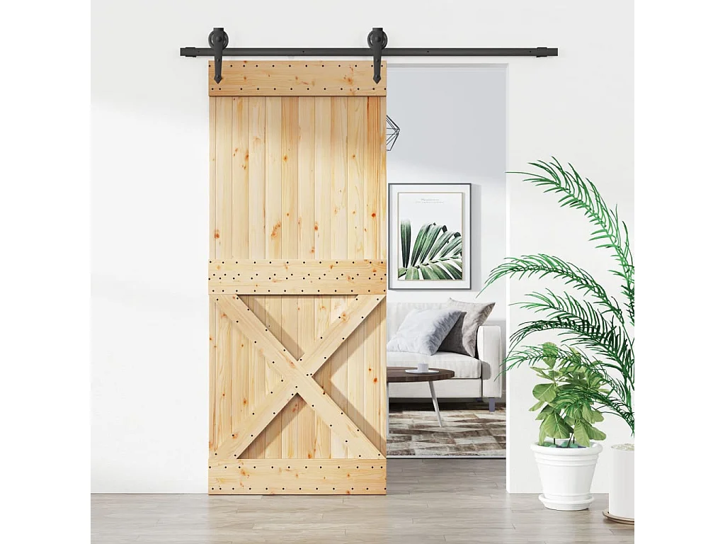 Porte coulissante et kit de quincaillerie 85x210 cm pin massif FR895915