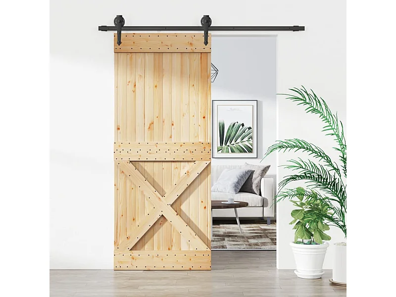 Porte coulissante et kit de quincaillerie 85x210 cm pin massif FR895915