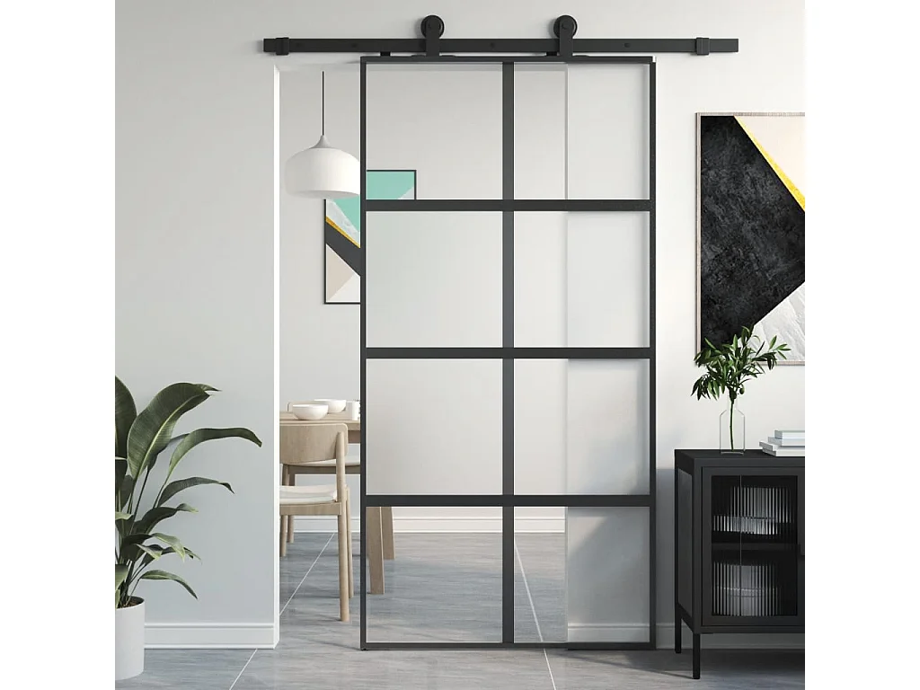Porte coulissante noir 102,5x205 cm verre trempé aluminium FR836862