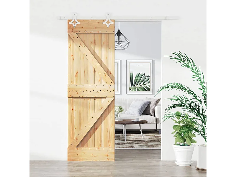 Puerta corredera con herrajes madera maciza de pino 70x210 cm ES977414