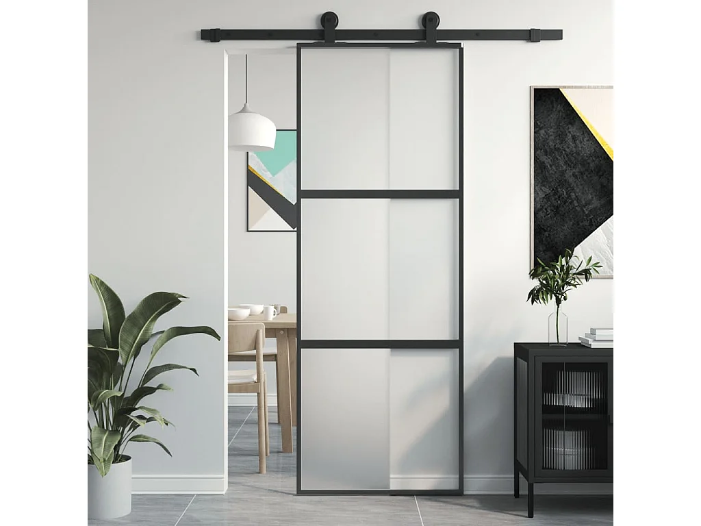 Porte coulissante noir 76x205 cm verre trempé aluminium FR390530