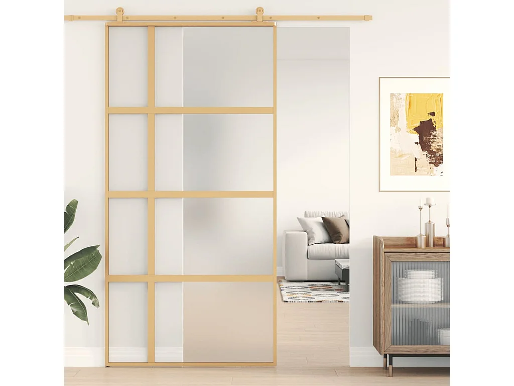 Porte coulissante doré 102,5x205 cm verre ESG dépoli aluminium FR775255