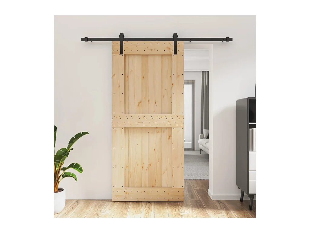 Porte coulissante et kit de quincaillerie 95x210 cm pin massif FR641806