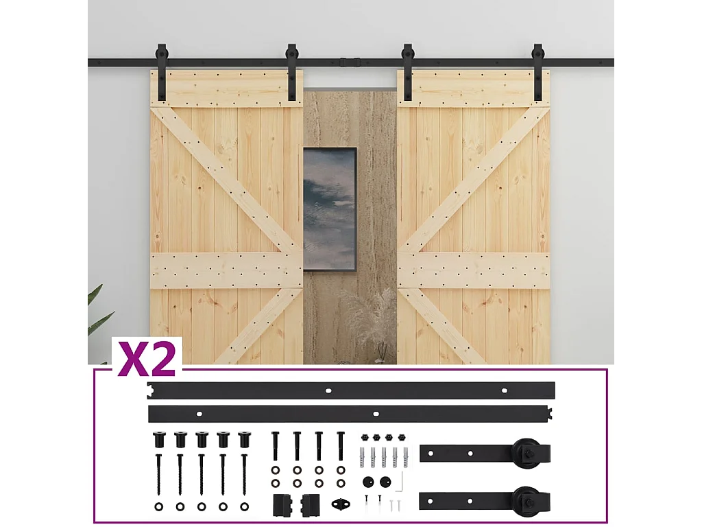 Puerta corredera con herrajes madera maciza de pino 80x210 cm ES267668