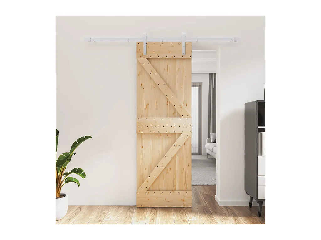 Porte coulissante et kit de quincaillerie 70x210 cm pin massif FR794243