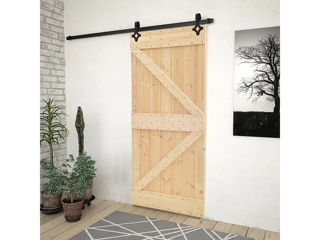 Porte coulissante avec kit de quincaillerie 80x210cm Pin massif FR189241