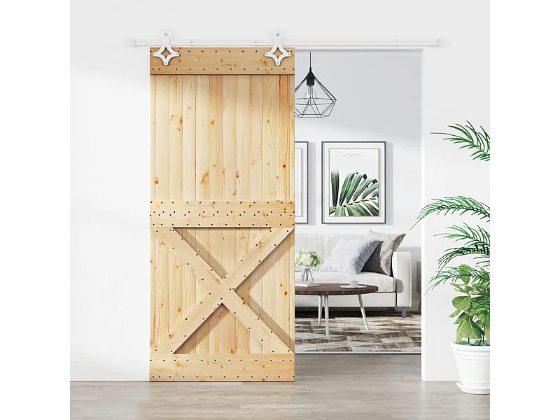 Schuifdeur met beslag 90x210 cm massief grenenhout BE884226