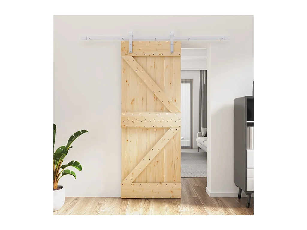Porte coulissante et kit de quincaillerie 80x210 cm pin massif FR618685