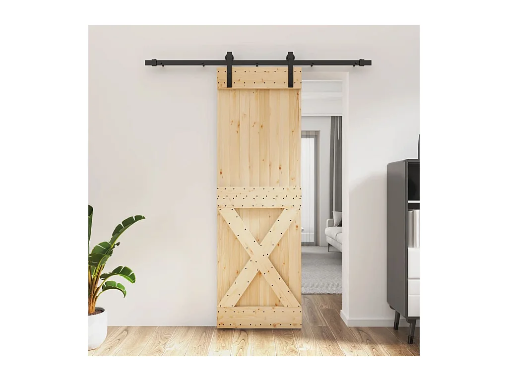 Puerta corredera con herrajes madera maciza de pino 70x210 cm ES843472
