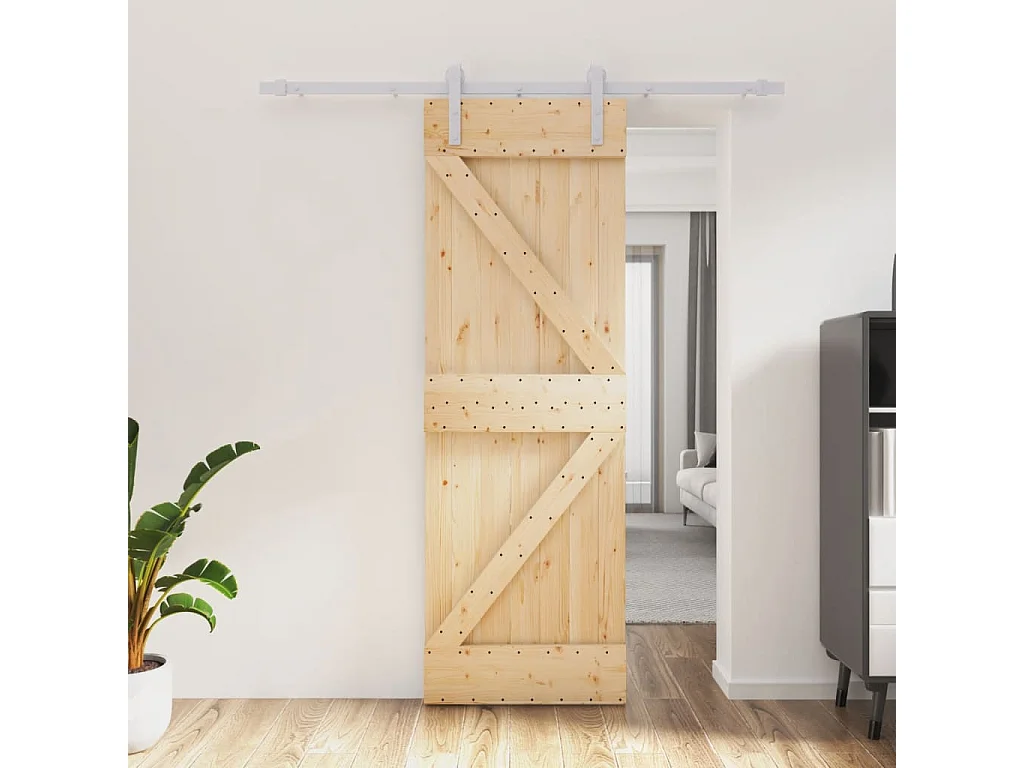 Puerta corredera con herrajes madera maciza de pino 70x210 cm ES858175