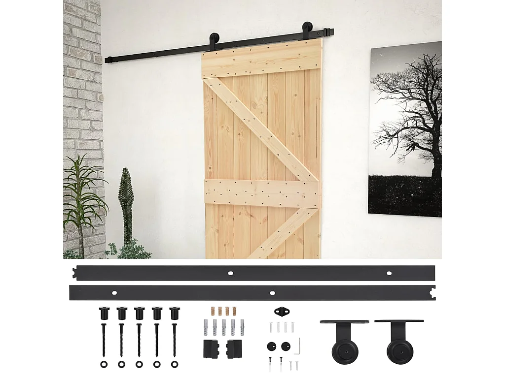 Porte coulissante avec kit de quincaillerie 80x210cm Pin massif FR453380