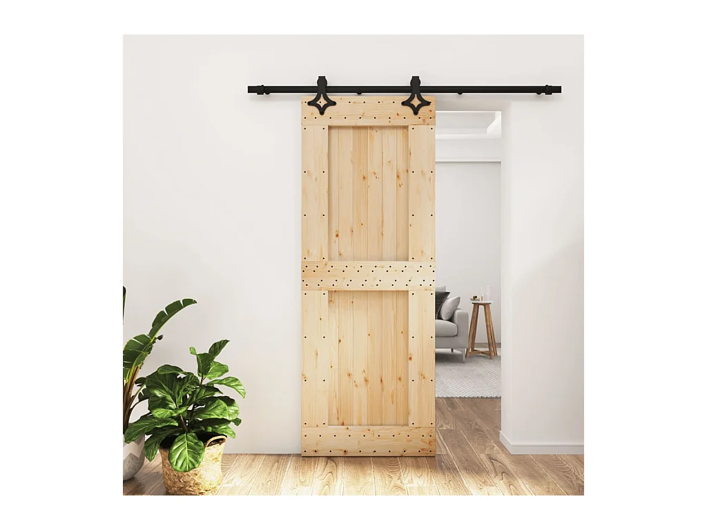 Puerta corredera con herrajes madera maciza de pino 80x210 cm ES830799