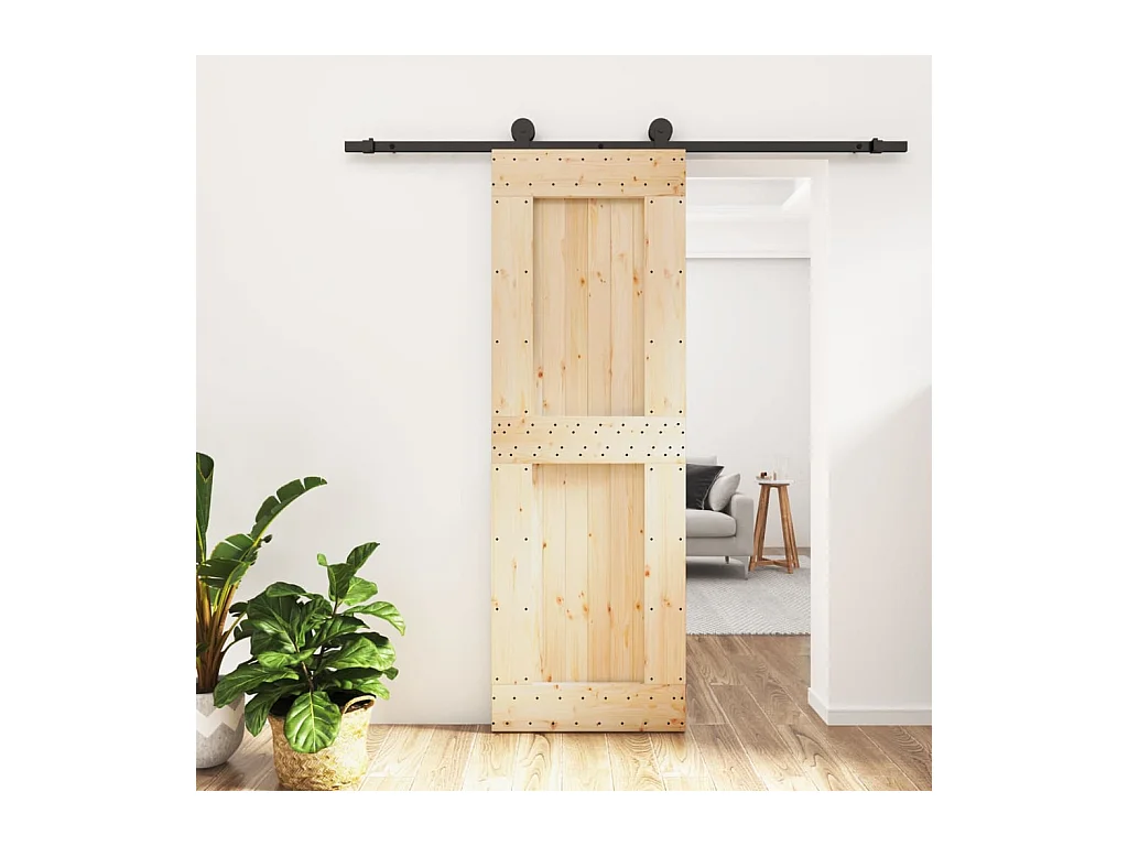 Puerta corredera con herrajes madera maciza de pino 70x210 cm ES283533