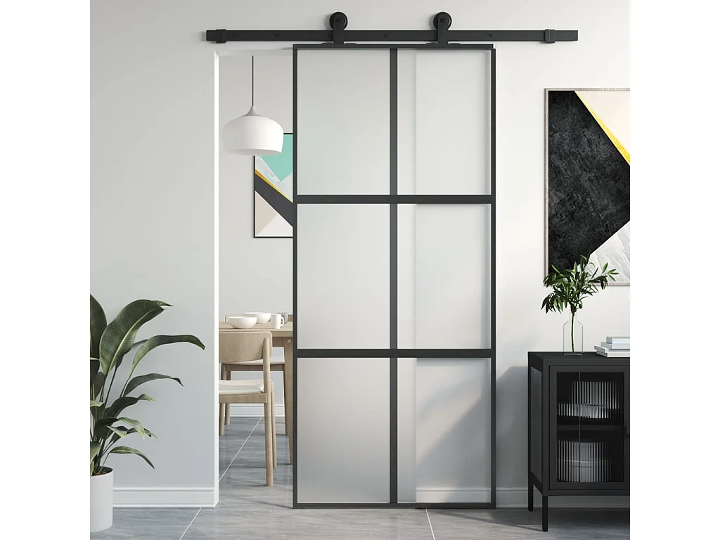 Porta deslizante 90x205 cm vidro temperado e alumínio preto PT913141