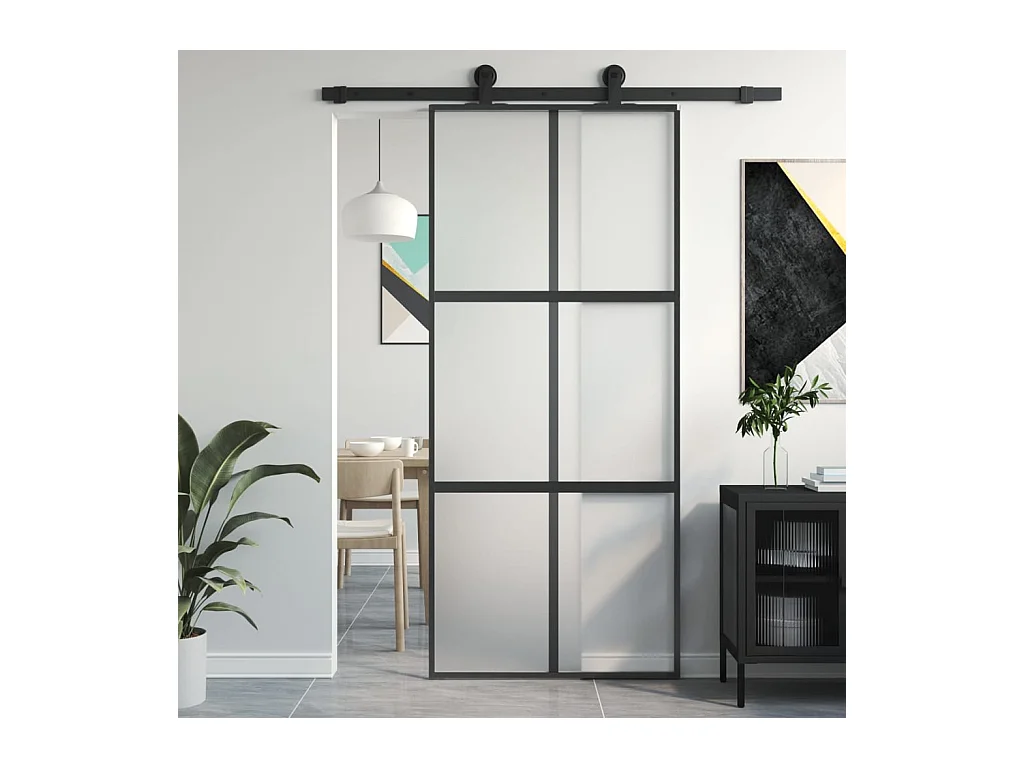 Porte coulissante noir 90x205 cm verre trempé aluminium FR728655
