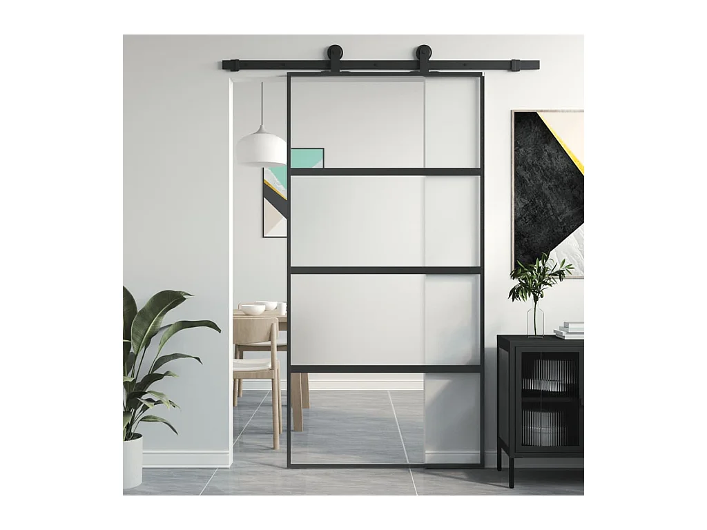Porte coulissante noir 102,5x205 cm verre trempé aluminium FR839275