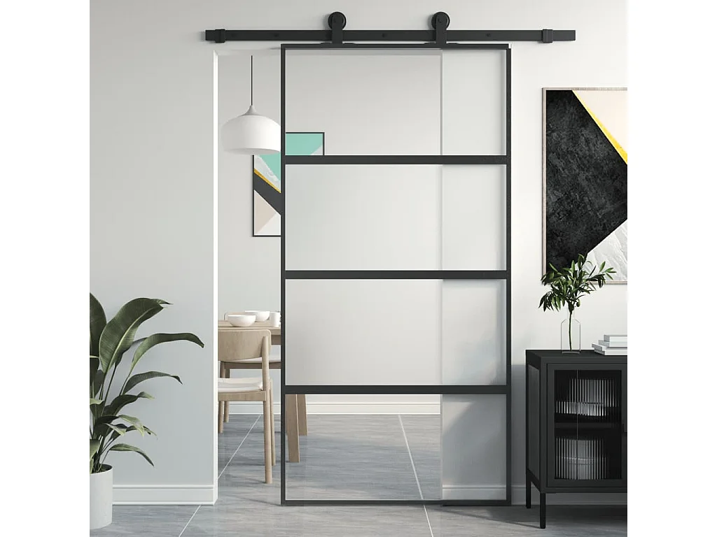 Porte coulissante noir 102,5x205 cm verre trempé aluminium FR839275