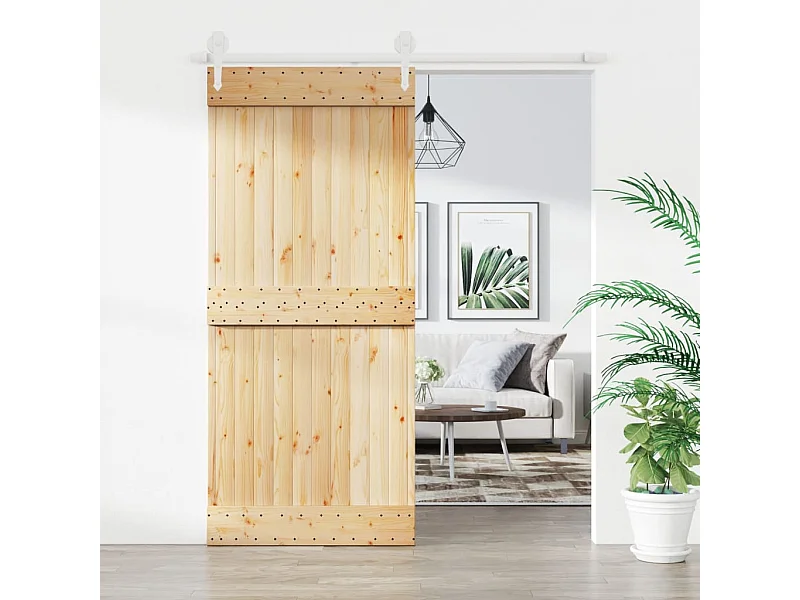 Porta de correr com ferragens 90x210 cm madeira de pinho maciça PT894564