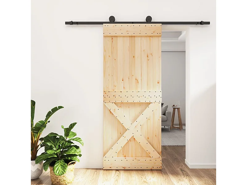 Puerta corredera con herrajes madera maciza de pino 85x210 cm ES131046