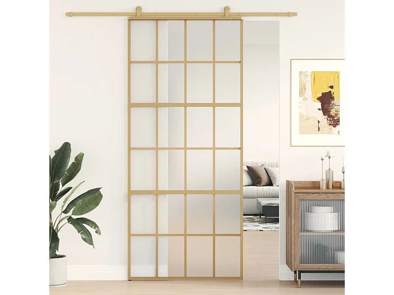 Schuifdeur 90x205 cm mat ESG-glas en aluminium goudkleurig BE642475