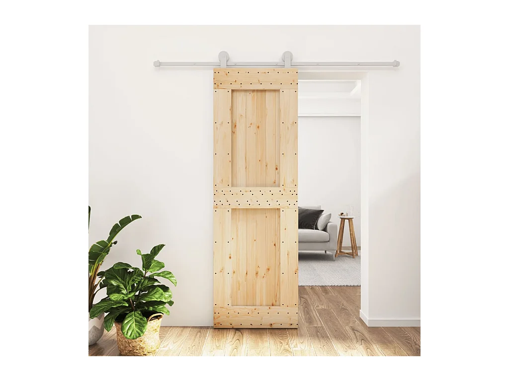 Porta de correr com ferragens 70x210 cm madeira de pinho maciça PT738095