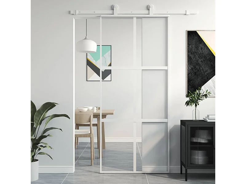 Schuifdeur 90x205 cm gehard glas en aluminium wit BE243476
