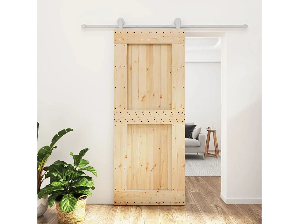 Porte coulissante et kit de quincaillerie 85x210 cm pin massif FR491903