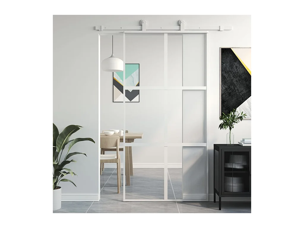 Porte coulissante blanc 102,5x205 cm verre trempé aluminium FR648840