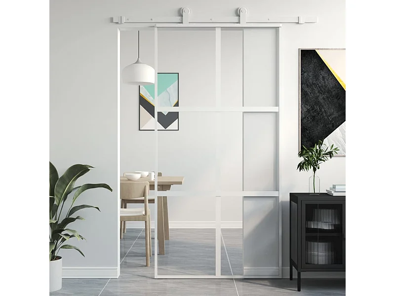 Puerta corredera vidrio templado y aluminio blanca 102,5x205 cm ES316884