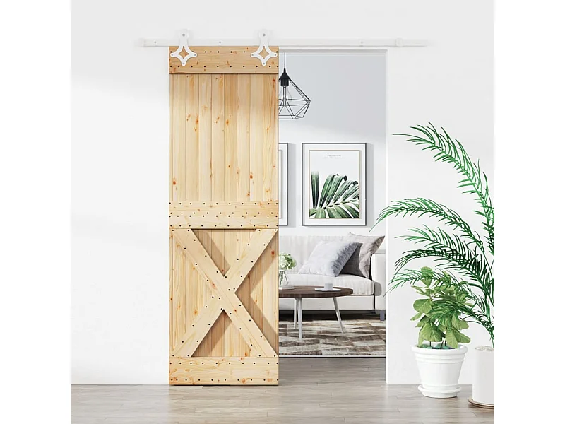 Puerta corredera con herrajes madera maciza de pino 70x210 cm ES767697