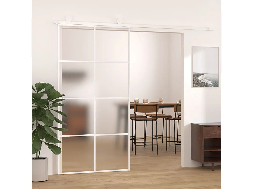 Puerta corredera ESG vidrio y aluminio blanca 102,5x205 cm ES746534