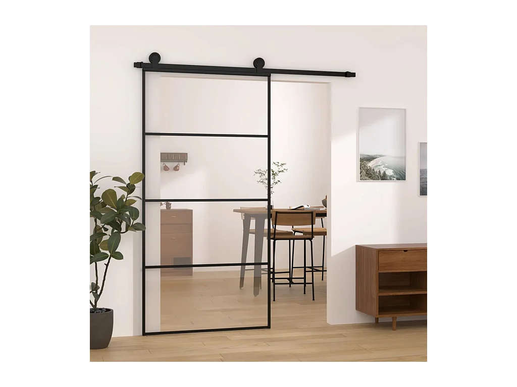 Porte coulissante et kit de quincaillerie 102,5x205cm Verre ESG FR331725