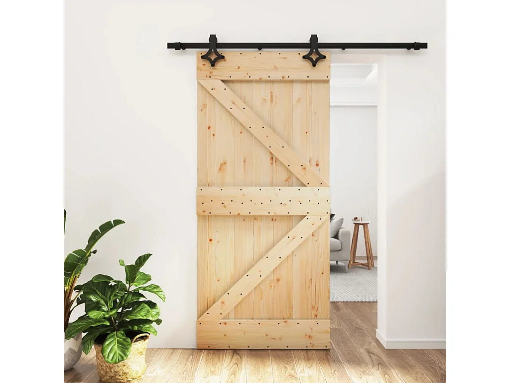 Porte coulissante et kit de quincaillerie 95x210 cm pin massif FR442341