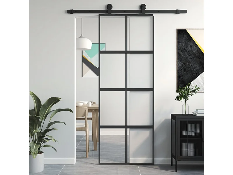 Porta deslizante 76x205 cm vidro temperado e alumínio preto PT889257