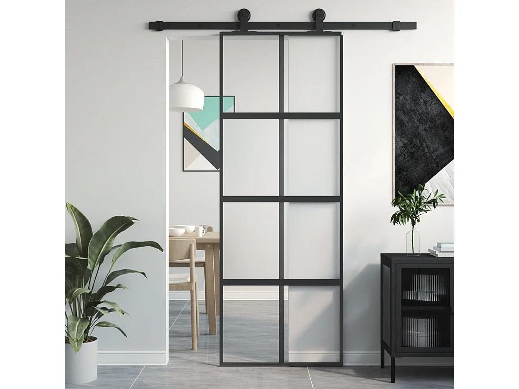 Porte coulissante noir 76x205 cm verre trempé aluminium FR160815
