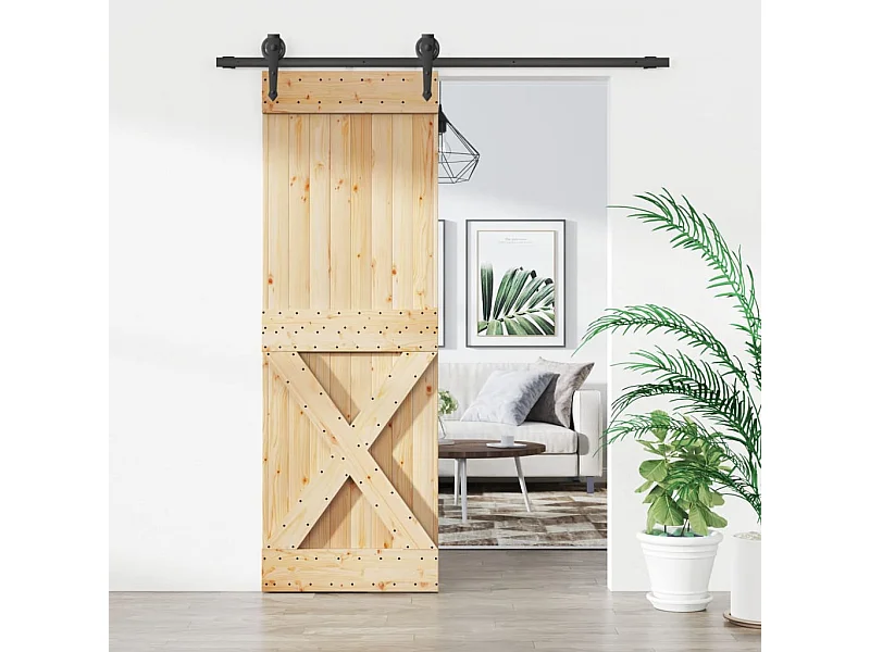 Porte coulissante et kit de quincaillerie 70x210 cm pin massif FR752392