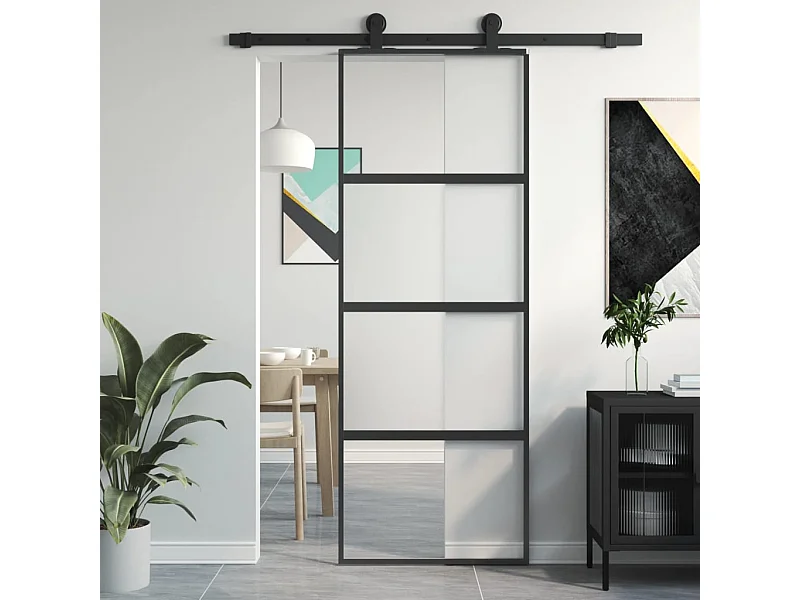 Schuifdeur 76x205 cm gehard glas en aluminium zwart BE147439