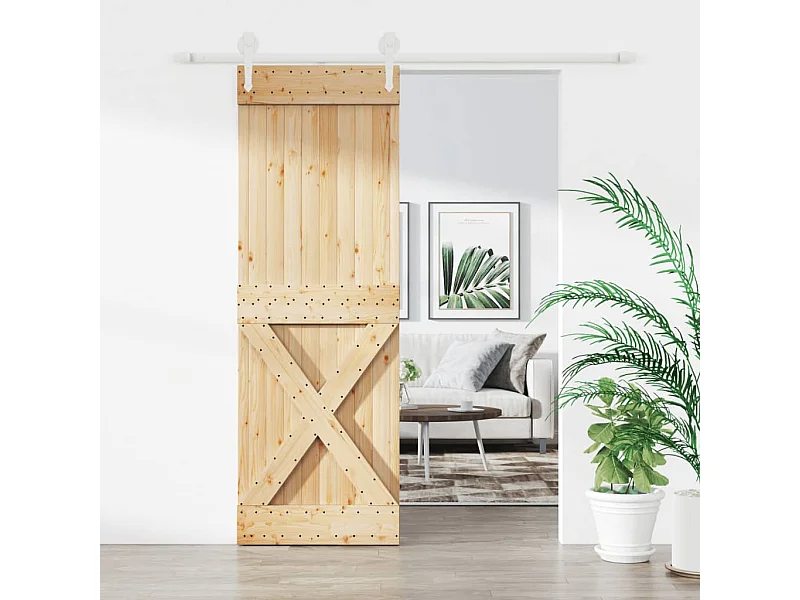 Puerta corredera con herrajes madera maciza de pino 80x210 cm ES898686
