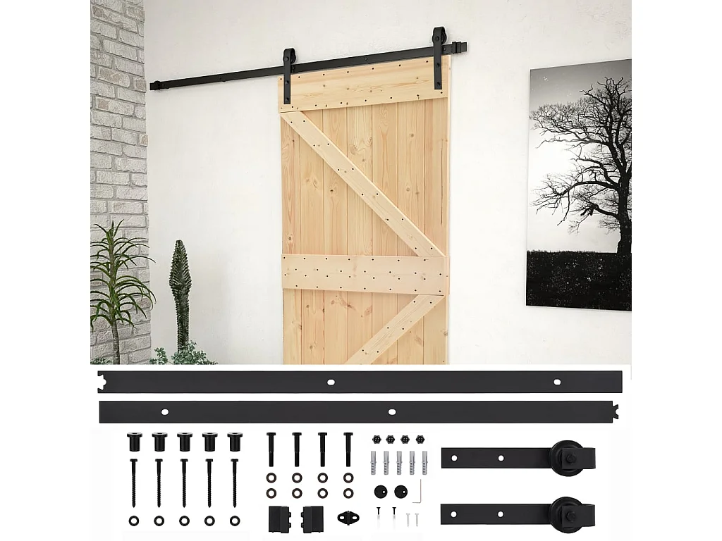 Puerta corredera con herrajes madera maciza de pino 80x210 cm ES475003