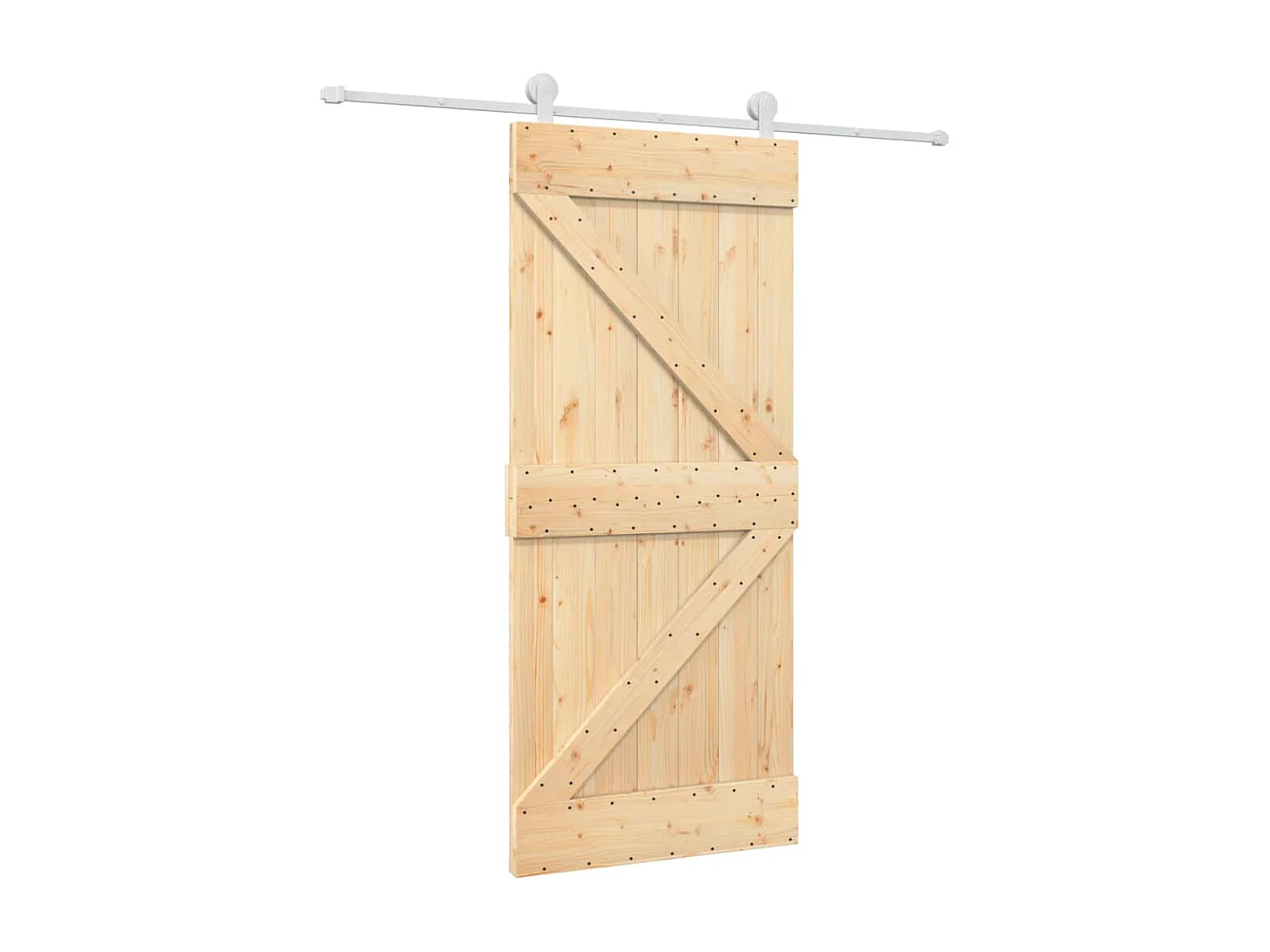 Porte coulissante et kit de quincaillerie 90x210 cm pin massif FR754196