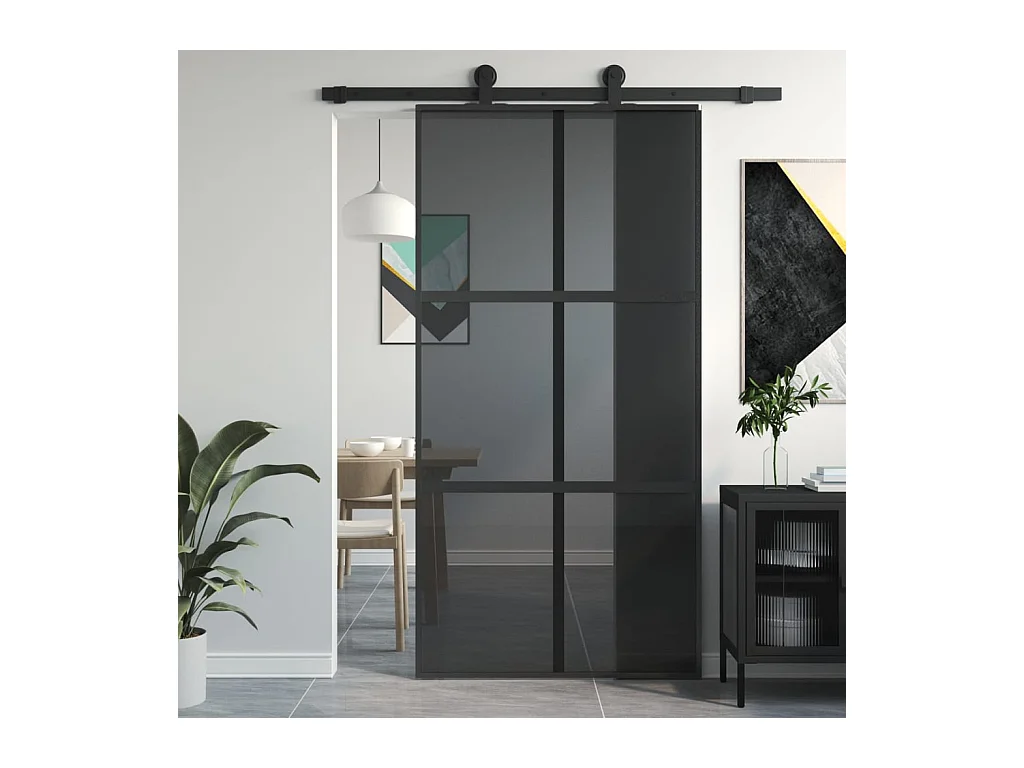 Porte coulissante noir 102,5x205 cm verre trempé aluminium FR127946